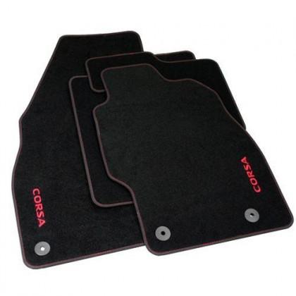 Vauxhall Corsa E Velour Carpet Tailor Fitted Car Mats Black & Red
